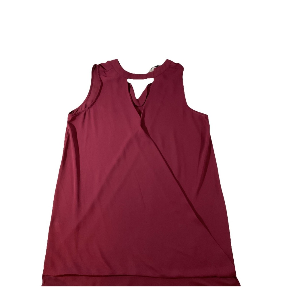 NWT Wren&Willa Chic Sleeveless Keyhole Maroon Sheer Twist Front Blouse Sz S J90